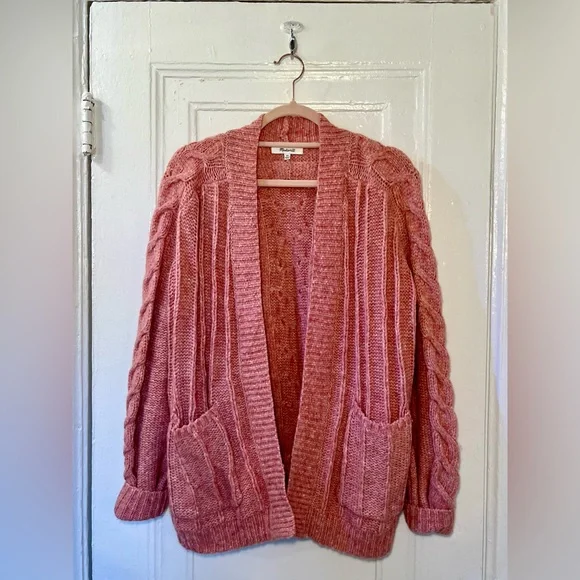 Madewell Pink Bubble Sleeve Cable Knit Cardigan XS - Picture 3 of 11